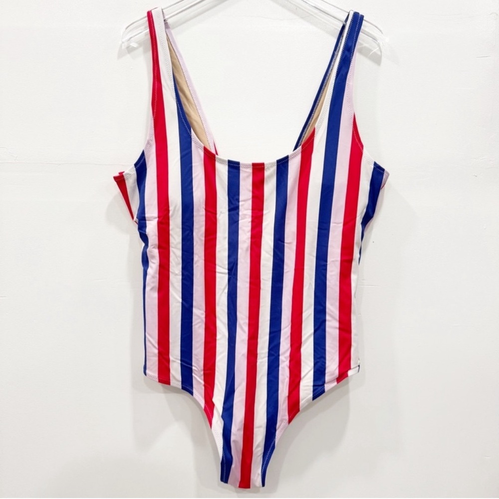 Old Navy One Piece Patriotic Striped Red White Blue Swimsuit XXL